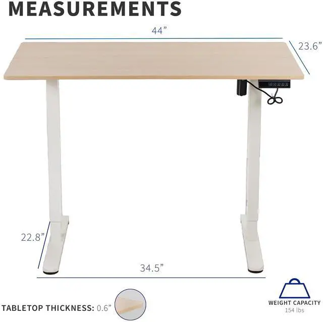 Alt view image 3 of 7 - VIVO Electric 44" x 24" Sit Stand Desk Workstation, Light Wood Top, White Frame