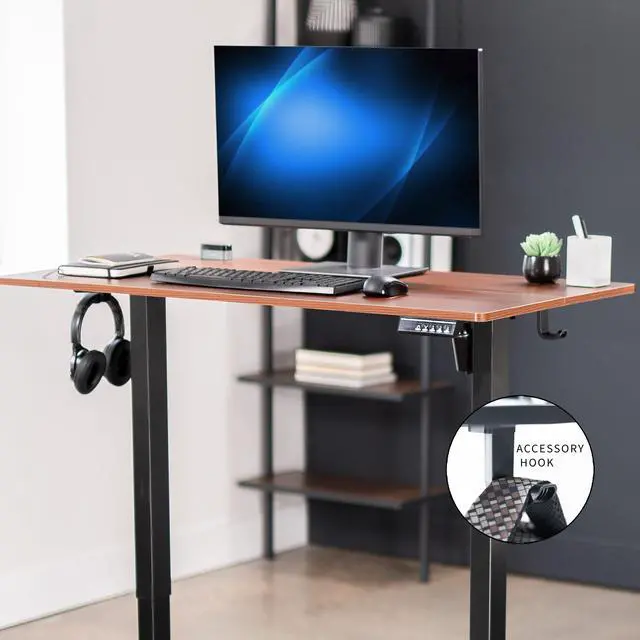 Alt view image 6 of 7 - VIVO Electric 44" x 24" Sit Stand Desk Workstation, Dark Wood Top, Black Frame