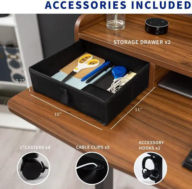 Alt view image 3 of 7 - VIVO Dark Walnut / Black 2 Tier Electric 48" x 24" Mobile Sit Stand Desk