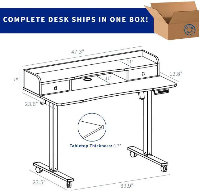 Alt view image 6 of 7 - VIVO Dark Walnut / Black 2 Tier Electric 48" x 24" Mobile Sit Stand Desk