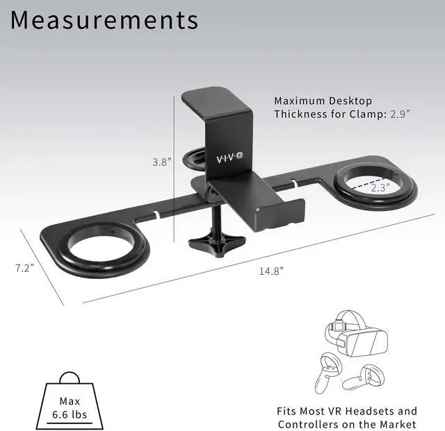 Alt view image 6 of 7 - VIVO Premium Clamp-on VR Headset and Controller Stand for Desk, Virtual Reality Display Holder, Black, MOUNT-VR01