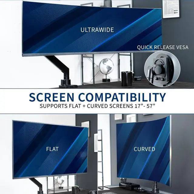 Alt view image 7 of 7 - VIVO Heavy Duty Ultrawide Computer Monitor Arm for 57 inch Screens up to 59.4 lbs, Desk Mount TV and Monitor Stand, STAND-GT55