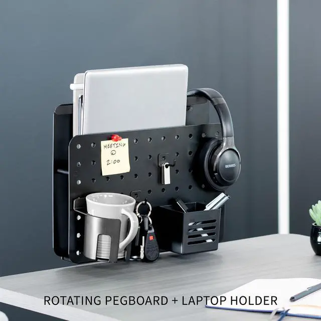Alt view image 6 of 7 - VIVO Steel Clamp-on Rotating Pegboard with Laptop Holder, Magnetic Desk Accessory Organizer, Black, PP-DK02L