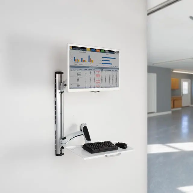 Alt view image 6 of 8 - VIVO White Sit-Stand Wall Mount Counterbalance Monitor Keyboard Workstation