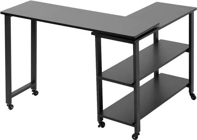 Main image of VIVO Black Swivel Out Sofa Table, Mobile Laptop Desk Cart with 3-Tier Shelving