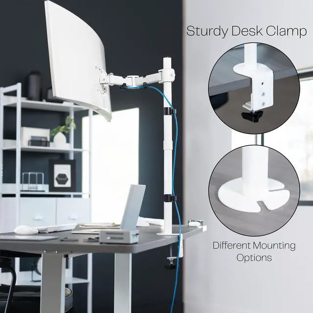 Alt view image 5 of 8 - VIVO White Single Monitor Desk Mount Extra Tall Fully Adjustable Stand for up to 32" Screen (STAND-V001TW)