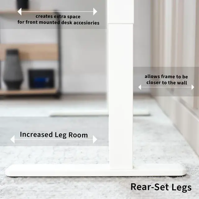Alt view image 2 of 7 - VIVO White Electric Stand Up Desk Frame with Rear-set Legs, Single Motor Base