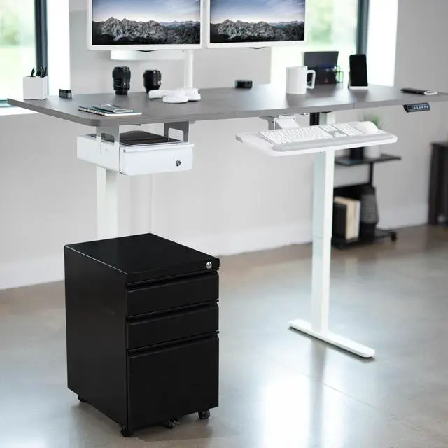 Alt view image 6 of 7 - VIVO White Electric Stand Up Desk Frame with Rear-set Legs, Single Motor Base