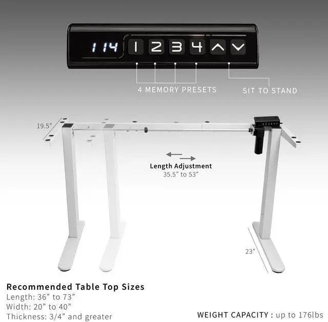 Alt view image 4 of 7 - VIVO White Electric Stand Up Desk Frame with Rear-set Legs, Single Motor Base