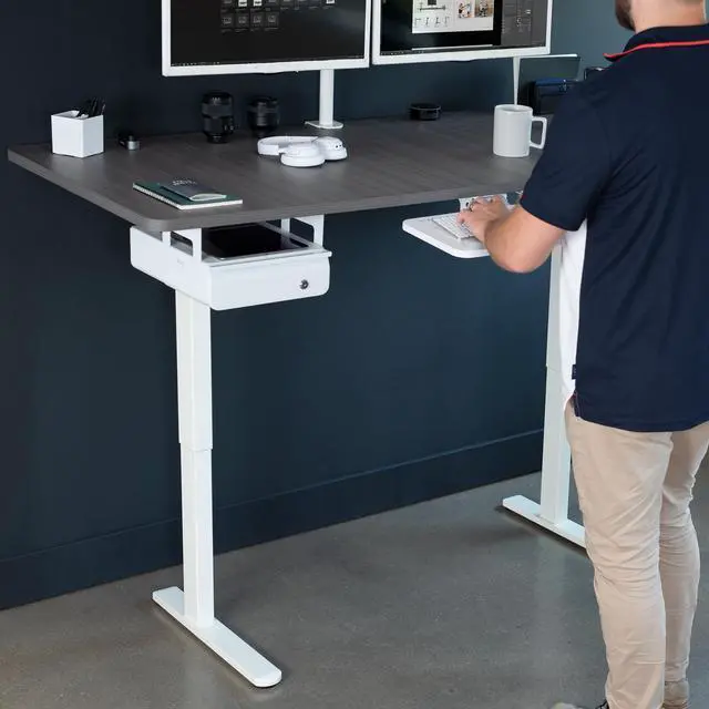 Alt view image 7 of 7 - VIVO White Electric Stand Up Desk Frame with Rear-set Legs, Single Motor Base