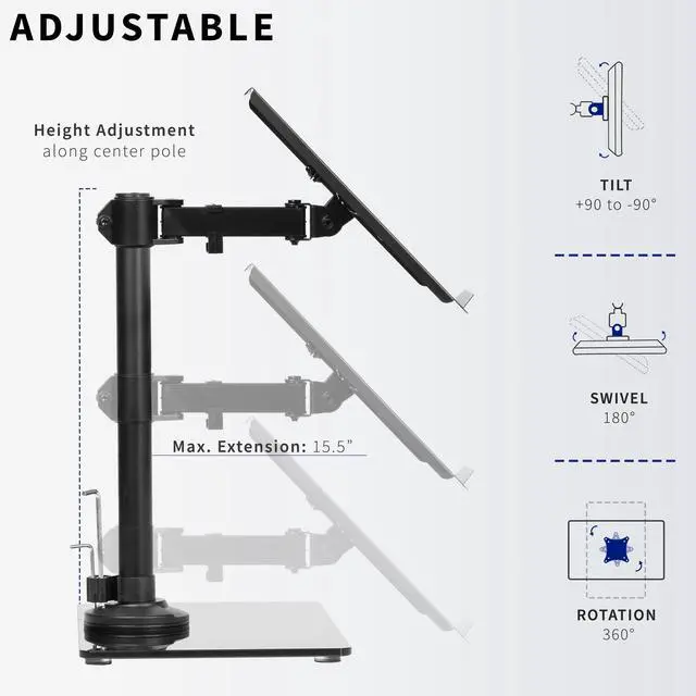 Alt view image 5 of 8 - VIVO Freestanding Adjustable Laptop Desk Stand with Tempered Glass Base, Fits Laptops up to 17", Black, STAND-V001FGL