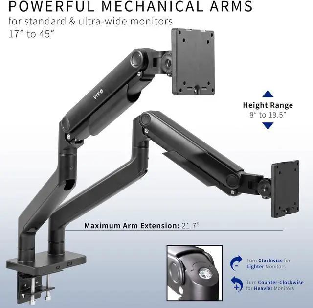 Alt view image 3 of 7 - VIVO Mechanical Spring Dual Ultra Wide Monitor Mount, Fits up to 45" Screens