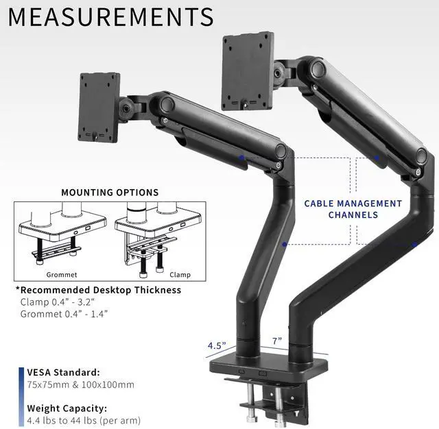Alt view image 4 of 7 - VIVO Mechanical Spring Dual Ultra Wide Monitor Mount, Fits up to 45" Screens