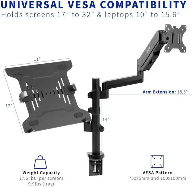 Alt view image 3 of 7 - VIVO Black 17" to 32" Monitor + Laptop Pneumatic Spring Sit-Stand Desk Mount | Articulating VESA Stand (STAND-V102L)