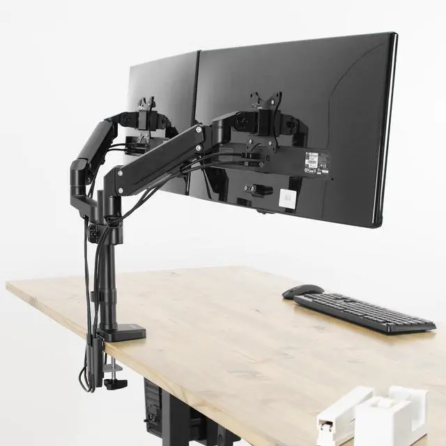 Alt view image 2 of 8 - VIVO Black Heavy Duty Dual 17" to 32" Monitor Pneumatic Spring Arms, Sit-Stand Desk Mount (STAND-V200G)
