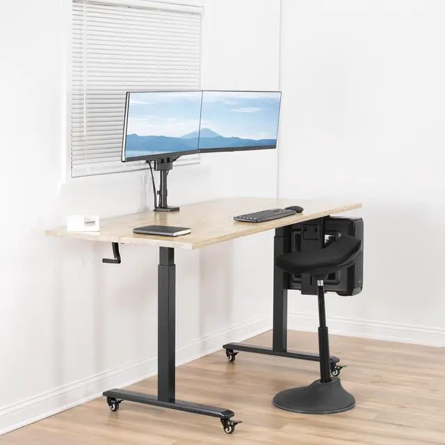 Alt view image 4 of 8 - VIVO Black Heavy Duty Dual 17" to 32" Monitor Pneumatic Spring Arms, Sit-Stand Desk Mount (STAND-V200G)