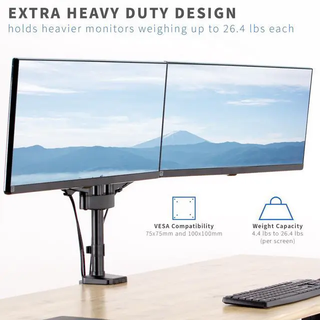 Alt view image 3 of 8 - VIVO Black Heavy Duty Dual 17" to 32" Monitor Pneumatic Spring Arms, Sit-Stand Desk Mount (STAND-V200G)