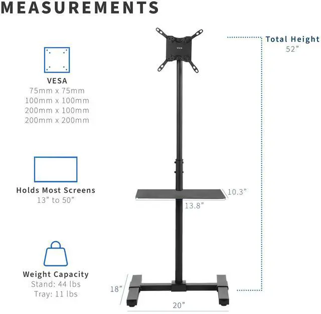 Alt view image 2 of 7 - VIVO TV Display 13" to 50" Height Adjustable Floor Stand with Storage Shelf