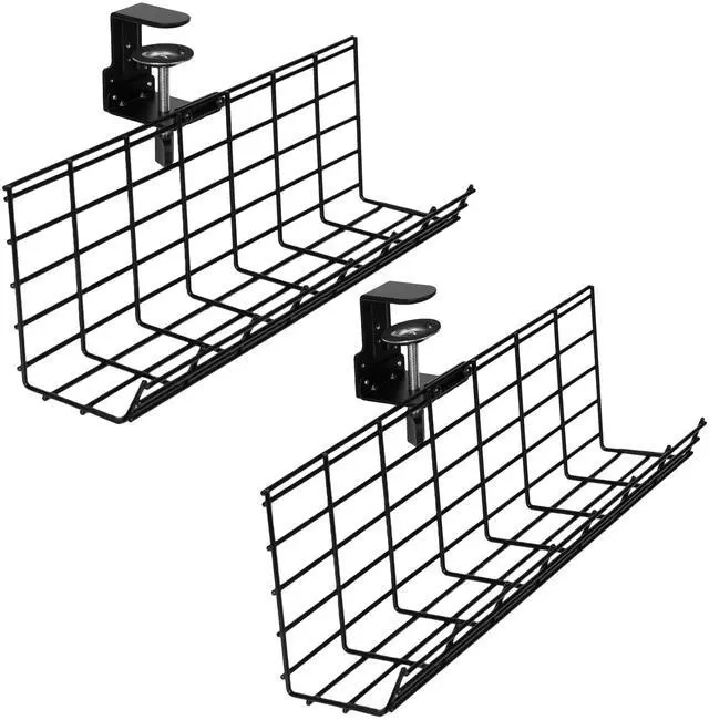Main image of VIVO Black Clamp-on Dual Under Desk Cable Management Tray Organizer for Wire Management (2 Pack) (DESK-AC06-2P)