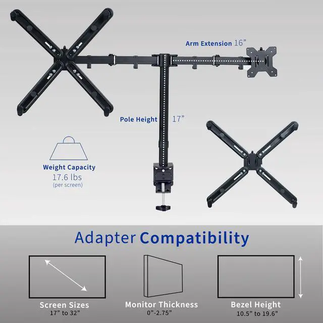 Alt view image 3 of 7 - VIVO Non-VESA Dual Monitor Arm Desk Mount up to 27" Fully Adjustable Stand with VESA Adapter Brackets (STAND-V002VA)
