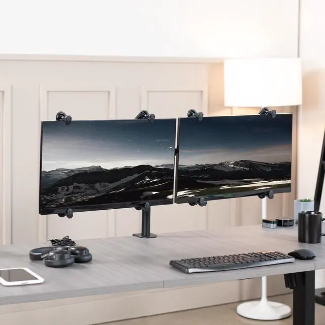 Alt view image 2 of 7 - VIVO Non-VESA Dual Monitor Arm Desk Mount up to 27" Fully Adjustable Stand with VESA Adapter Brackets (STAND-V002VA)