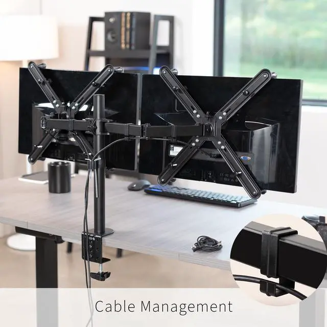 Alt view image 6 of 7 - VIVO Non-VESA Dual Monitor Arm Desk Mount up to 27" Fully Adjustable Stand with VESA Adapter Brackets (STAND-V002VA)