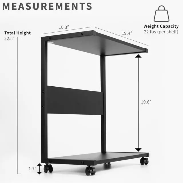 Alt view image 3 of 7 - VIVO Black Mobile PC Cart with Storage, 2-Tier Shelf CPU Holder, Computer Tower Floor Stand with Wheels, CART-PC03