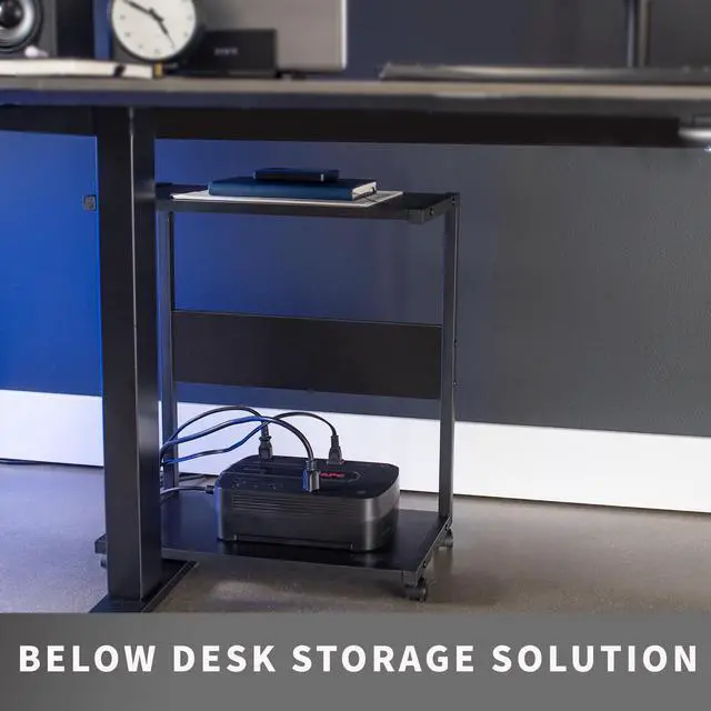 Alt view image 6 of 7 - VIVO Black Mobile PC Cart with Storage, 2-Tier Shelf CPU Holder, Computer Tower Floor Stand with Wheels, CART-PC03
