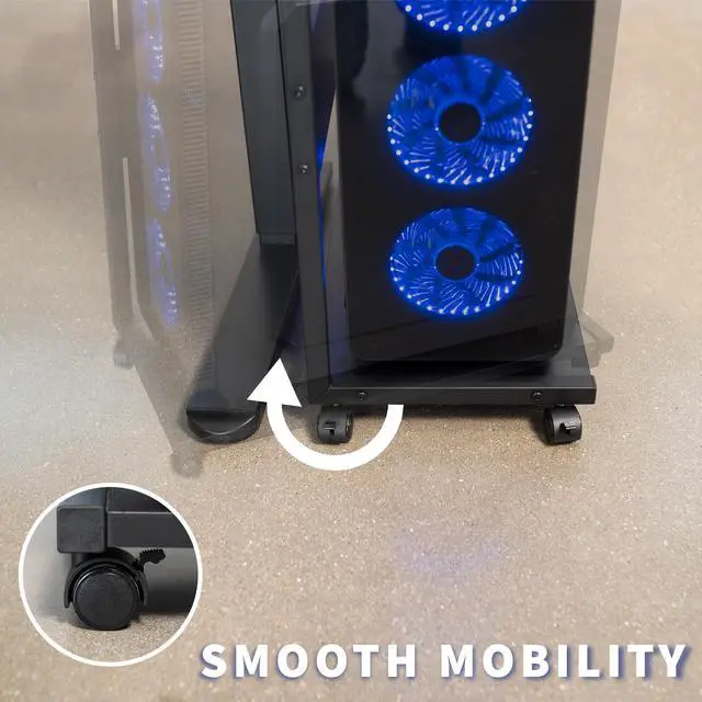 Alt view image 7 of 7 - VIVO Black Mobile PC Cart with Storage, 2-Tier Shelf CPU Holder, Computer Tower Floor Stand with Wheels, CART-PC03