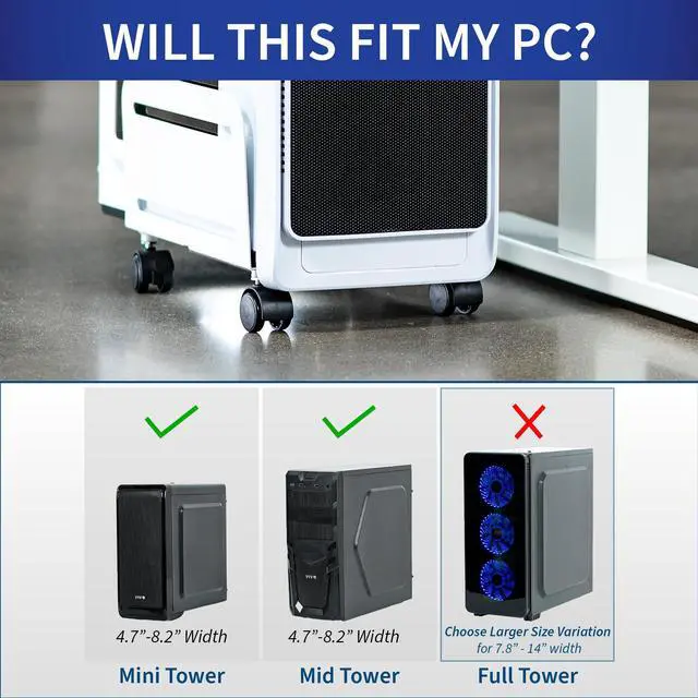 Alt view image 2 of 7 - VIVO White Computer Desktop ATX Case, CPU Rolling Stand Adjustable Cart Holder