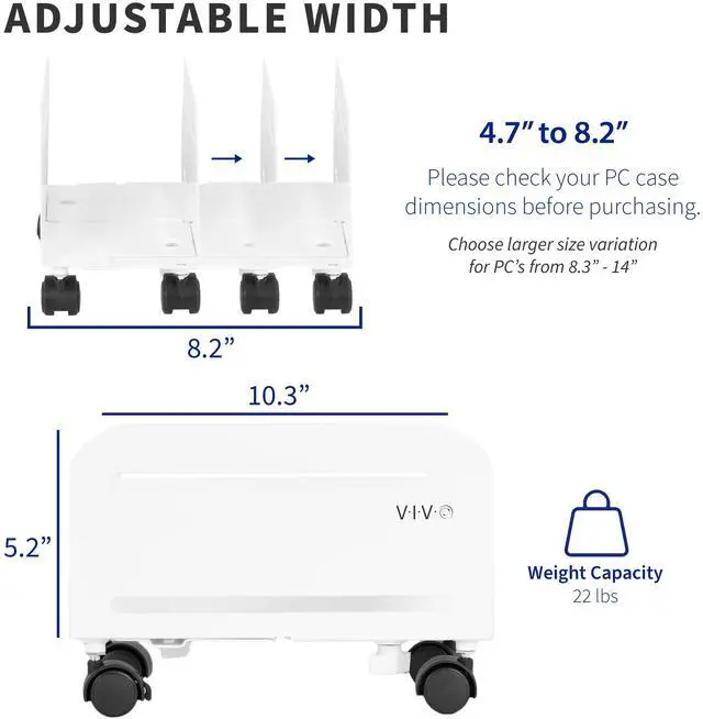 Alt view image 4 of 7 - VIVO White Computer Desktop ATX Case, CPU Rolling Stand Adjustable Cart Holder