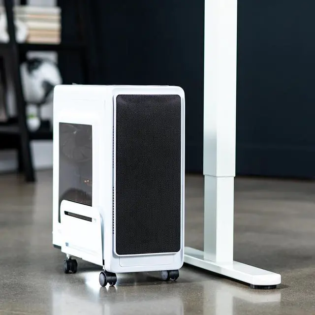 Alt view image 3 of 7 - VIVO White Computer Desktop ATX Case, CPU Rolling Stand Adjustable Cart Holder