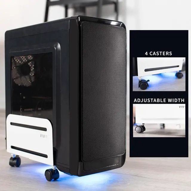 Alt view image 6 of 7 - VIVO White Computer Desktop ATX Case, CPU Rolling Stand Adjustable Cart Holder