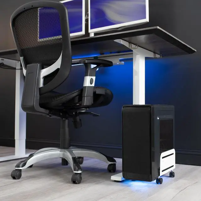 Alt view image 7 of 7 - VIVO White Computer Desktop ATX Case, CPU Rolling Stand Adjustable Cart Holder