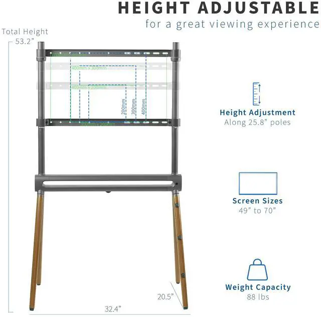 Alt view image 3 of 7 - VIVO Wood Easel Studio 49" to 70" TV Adjustable Floor Stand with RGB Lights