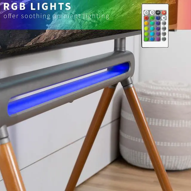 Alt view image 5 of 7 - VIVO Wood Easel Studio 49" to 70" TV Adjustable Floor Stand with RGB Lights
