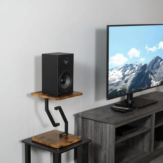 Alt view image 4 of 7 - VIVO Vintage Brown / Black Tensegrity Speaker Stand, Floating Tabletop Platform