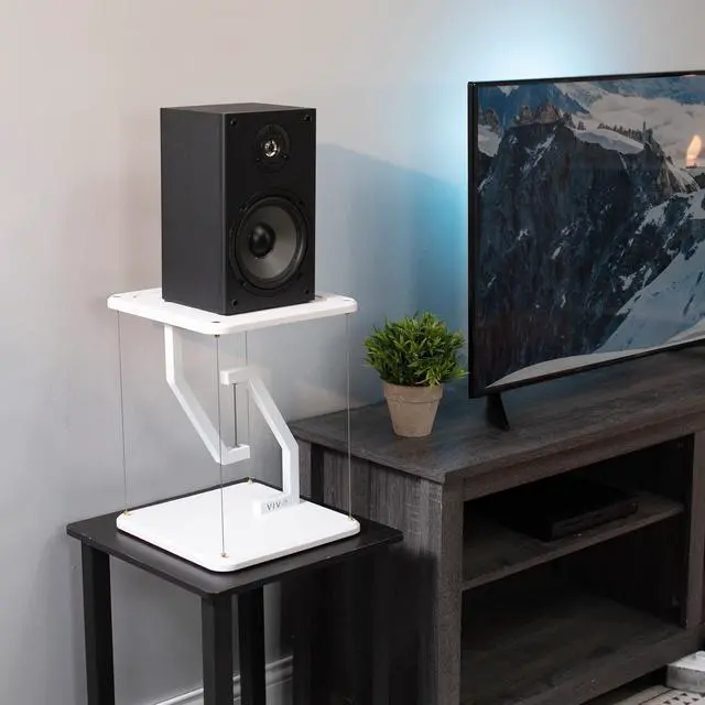 Alt view image 4 of 7 - VIVO Universal White 12" Tensegrity Speaker Stand, Floating Tabletop Platform