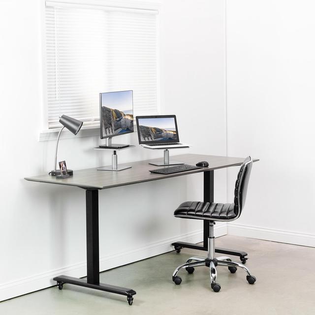Alt view image 6 of 7 - VIVO Universal Height Adjustable Ergonomic Computer Monitor and Laptop Riser Tabletop Stand, Silver (STAND-V000S)