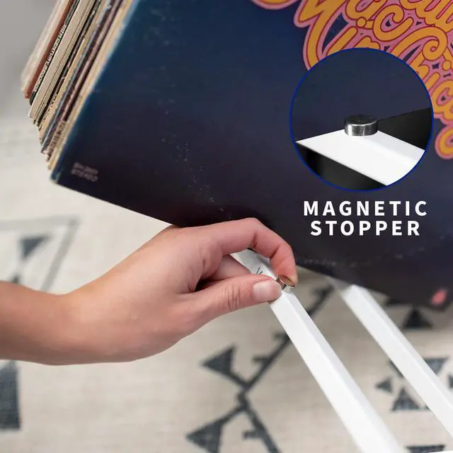Alt view image 4 of 7 - VIVO White Steel Vinyl Record Holder, Album Organizer with 2 Cylindrical Magnets