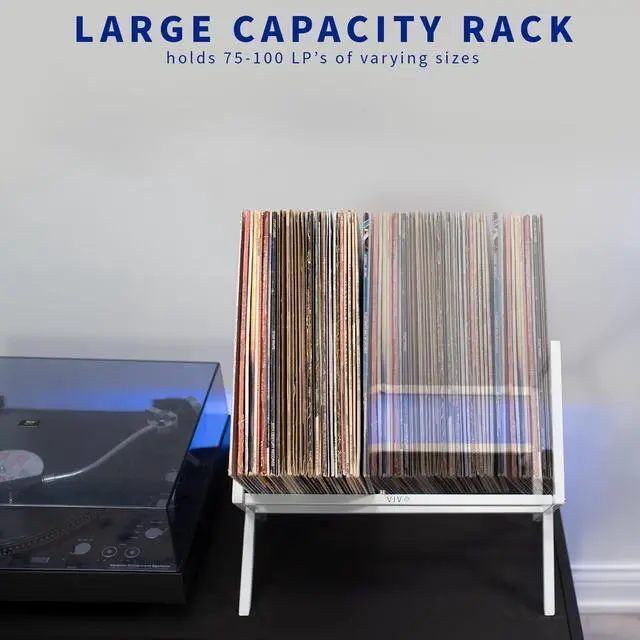 Alt view image 3 of 7 - VIVO White Steel Vinyl Record Holder, Album Organizer with 2 Cylindrical Magnets