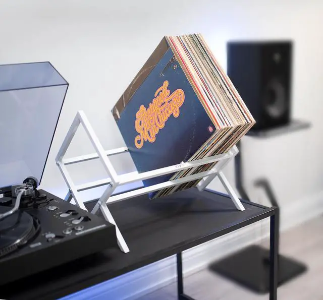 Alt view image 6 of 7 - VIVO White Steel Vinyl Record Holder, Album Organizer with 2 Cylindrical Magnets