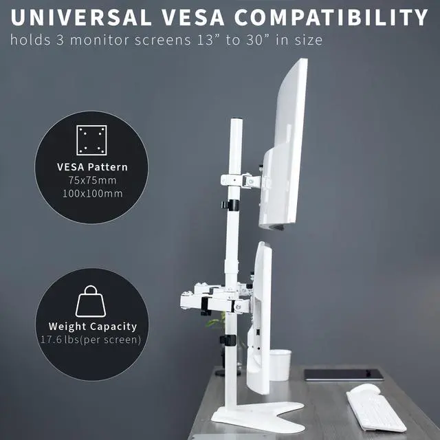 Alt view image 3 of 7 - VIVO White Triple Monitor Desk Stand, Adjustable Mount for 3 Screens up to 30"