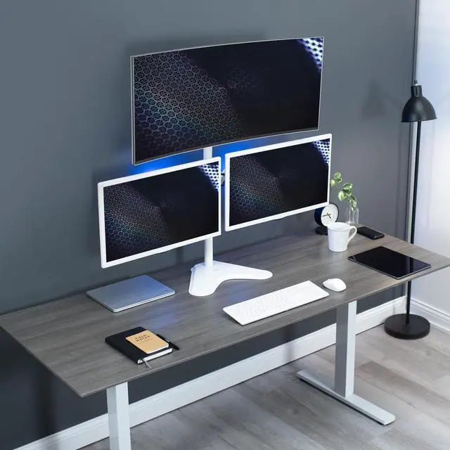 Alt view image 2 of 7 - VIVO White Triple Monitor Desk Stand, Adjustable Mount for 3 Screens up to 30"