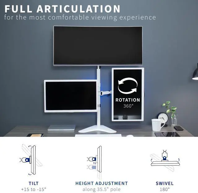 Alt view image 5 of 7 - VIVO White Triple Monitor Desk Stand, Adjustable Mount for 3 Screens up to 30"