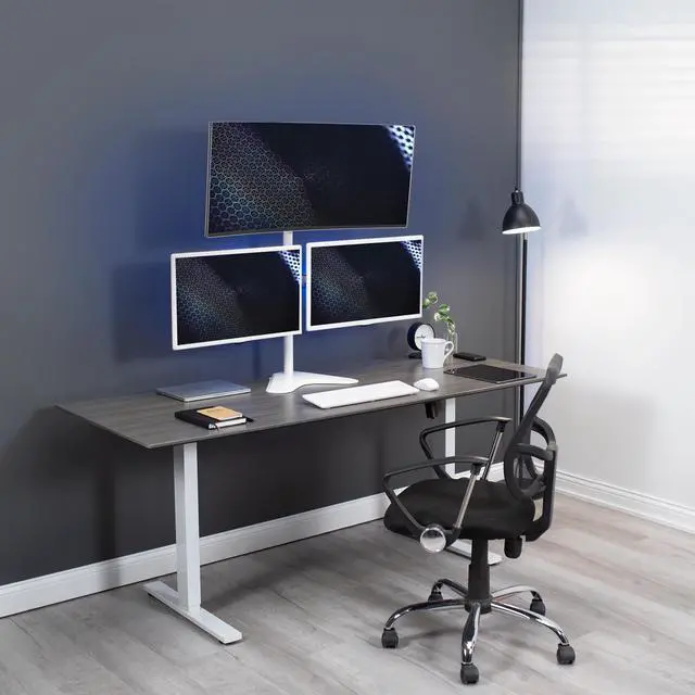 Alt view image 6 of 7 - VIVO White Triple Monitor Desk Stand, Adjustable Mount for 3 Screens up to 30"