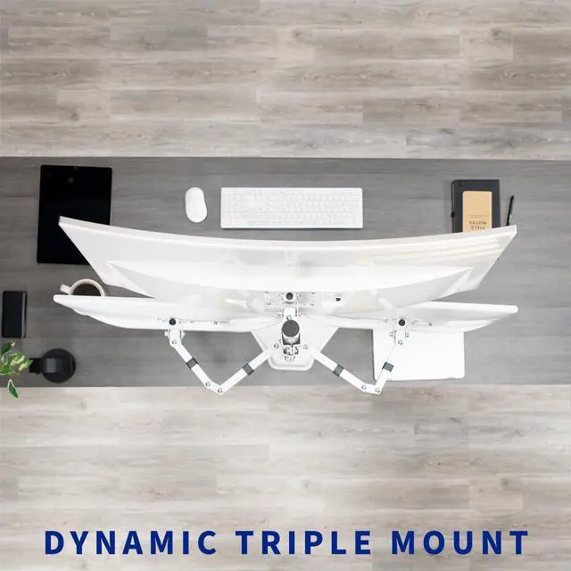 Alt view image 7 of 7 - VIVO White Triple Monitor Desk Stand, Adjustable Mount for 3 Screens up to 30"