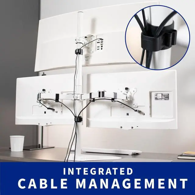Alt view image 4 of 7 - VIVO White Triple Monitor Desk Stand, Adjustable Mount for 3 Screens up to 30"
