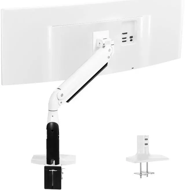 Main image of Single White Ultra Wide Monitor Pneumatic Spring Desk Mount, Max VESA 200x100