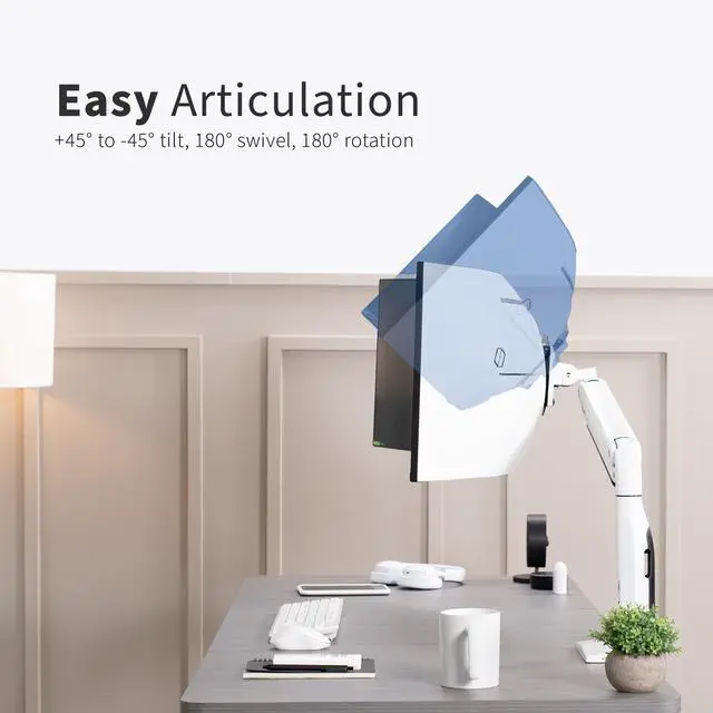 Alt view image 6 of 7 - Single White Ultra Wide Monitor Pneumatic Spring Desk Mount, Max VESA 200x100